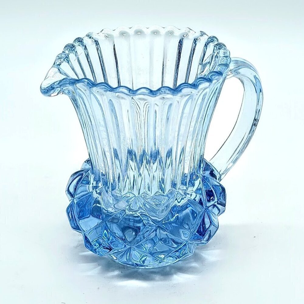 Vintage Bagley Blue Glass Thistle Celtic Creamer Pitcher Jug